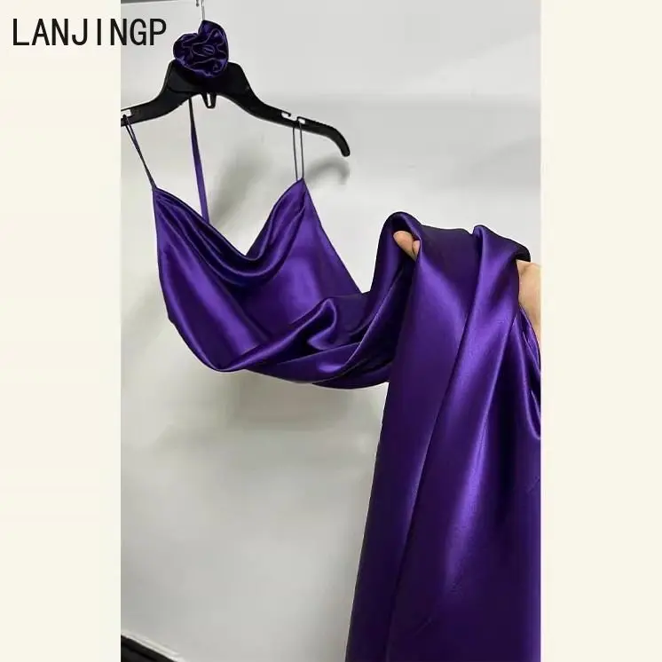 

Summer French Hepburn Style Premium Muse Fan Suspender Bottom Dress Purple Satin Birthday Dress Dress Female