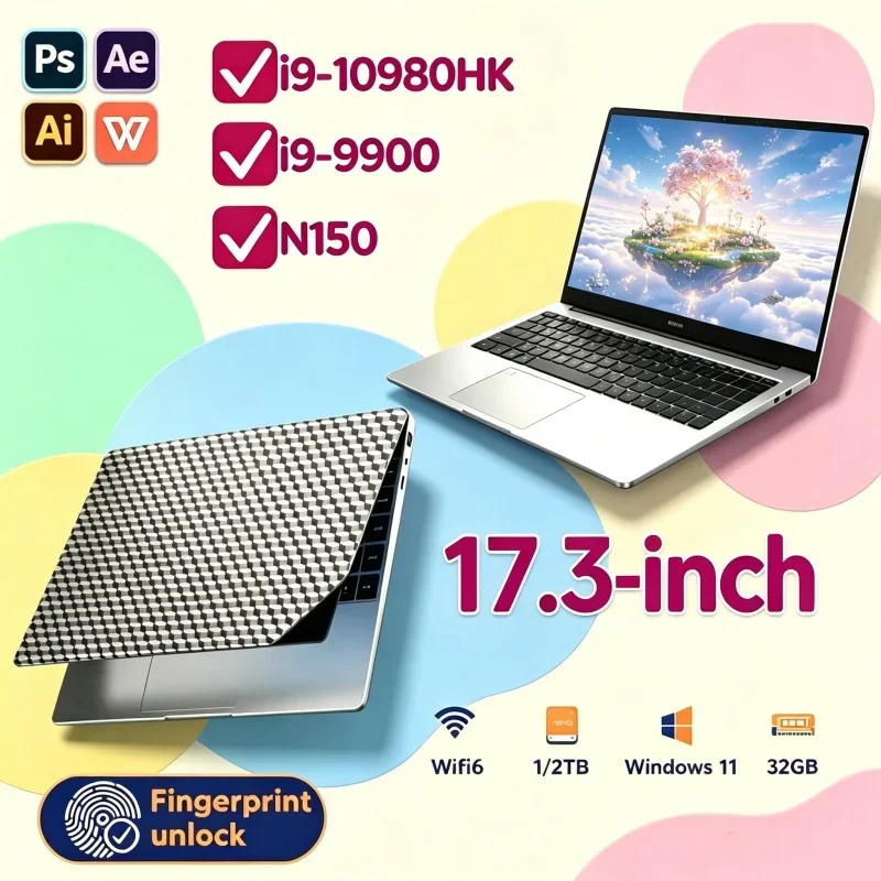 Neat 17.3 Inch Laptop Intel I9‑10980HK&I9‑9900&N150 Windows 11 32GB M.2 2TB SSD Ultrabook Computer Portable PC Office Laptops