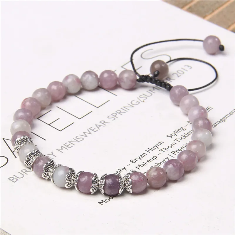 Adjustable Braided Bracelet Natural Stone Bracelet Spacer Beads Purple Lilac Amethysts Agates Bracelet For Women Jewelry Gifts