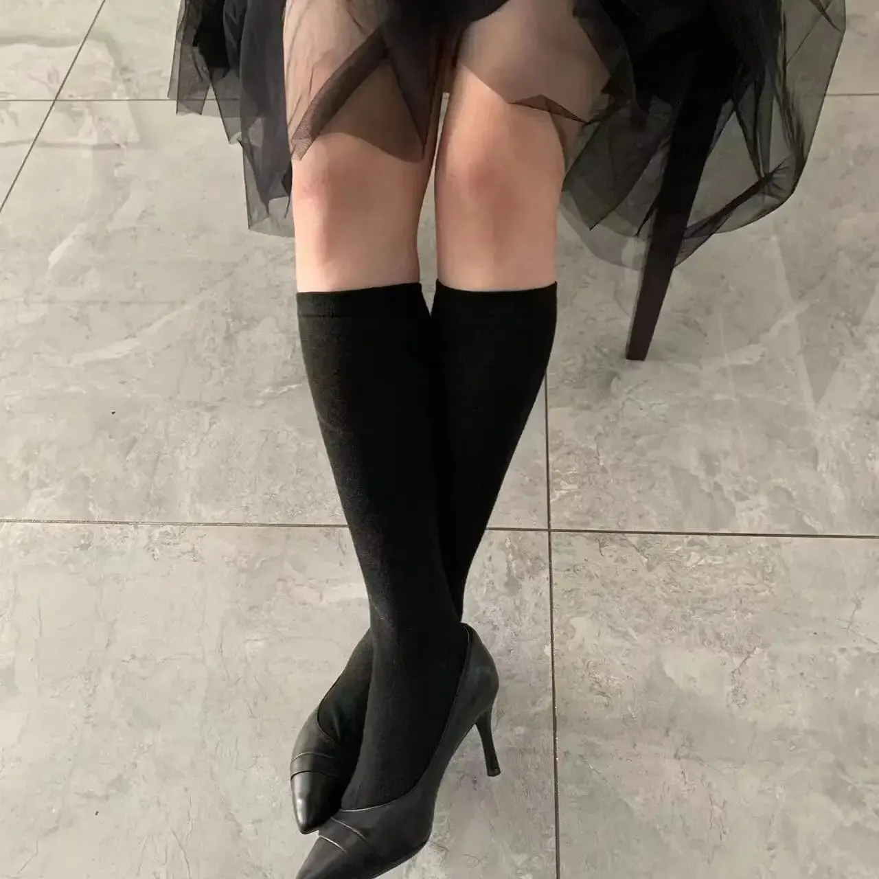 

Simplejewel Women's Flat Knit Knee High Sock Pack Of 1 Black White Solid Stockings