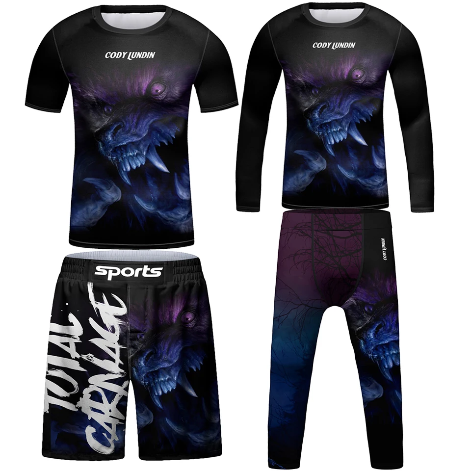 Jiu Jitsu koszulka Bjj Rashguard dla dzieci szorty MMA 4 sztuk/zestaw koszulki Boy kickboxing odzież dziecięca Mma kompresja