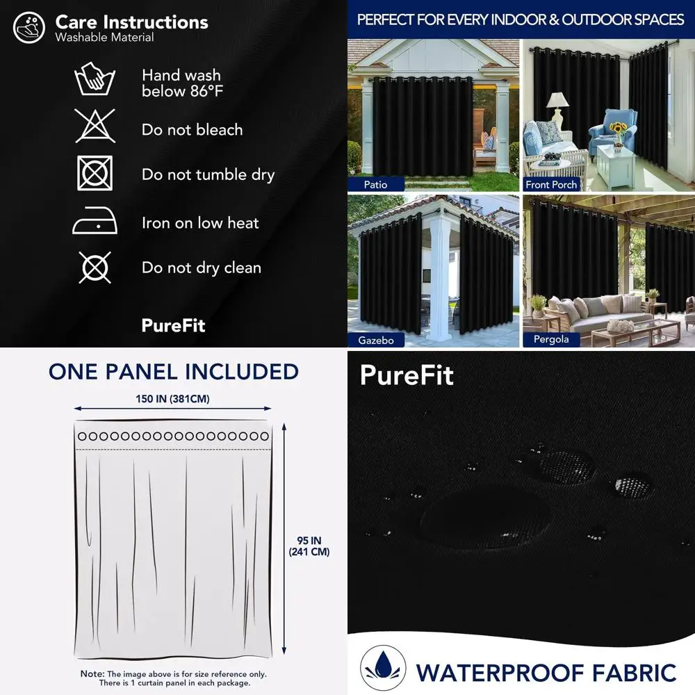 

Waterproof Outdoor Curtains for Patio, UV-Resistant Privacy Screen, 150x95, Black