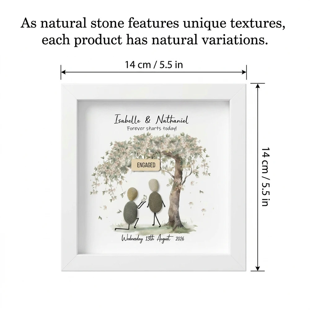 Custom Proposal Pebble Art Shadow Box Frame,Personalized Names & Date,Sentimental Keepsake,Engagement,Wedding,Desktop Display
