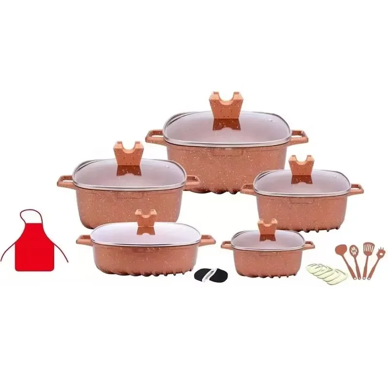 22 Pcs Die-cast Aluminum Suit Pot Cookware Set Marble Square Cooking Sets Kitchen Accessories Utensils Wholesale