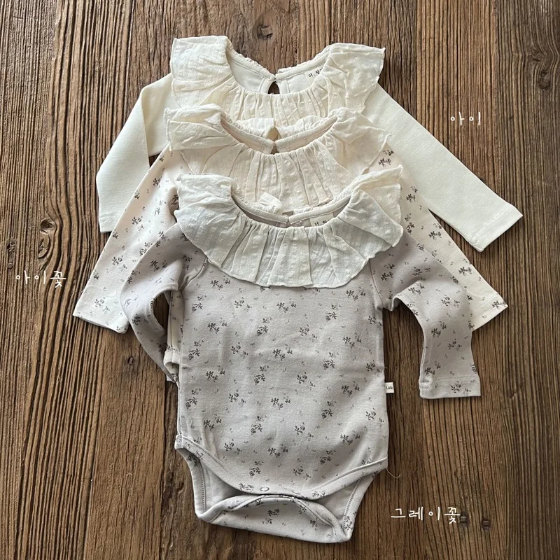 

2025 Autumn New Baby Girl Floral Bodysuit Newborn Cotton Long Sleeve Ruffled Collar Jumpsuit For Toddler Girls Clothes 0-24M