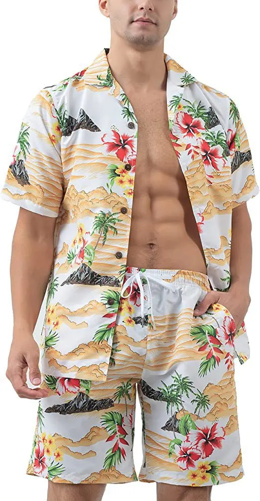 Hawaiion printed Set Men\'s 2Pcs Shirt+Shorts 3D Print Loose Leisure short sleeve Beach Shirt Holiday Fashion Two piece Set Suits