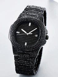 1pc fashionable luxury hip-hop business diamond studded starry sky large dial men's quartz watch