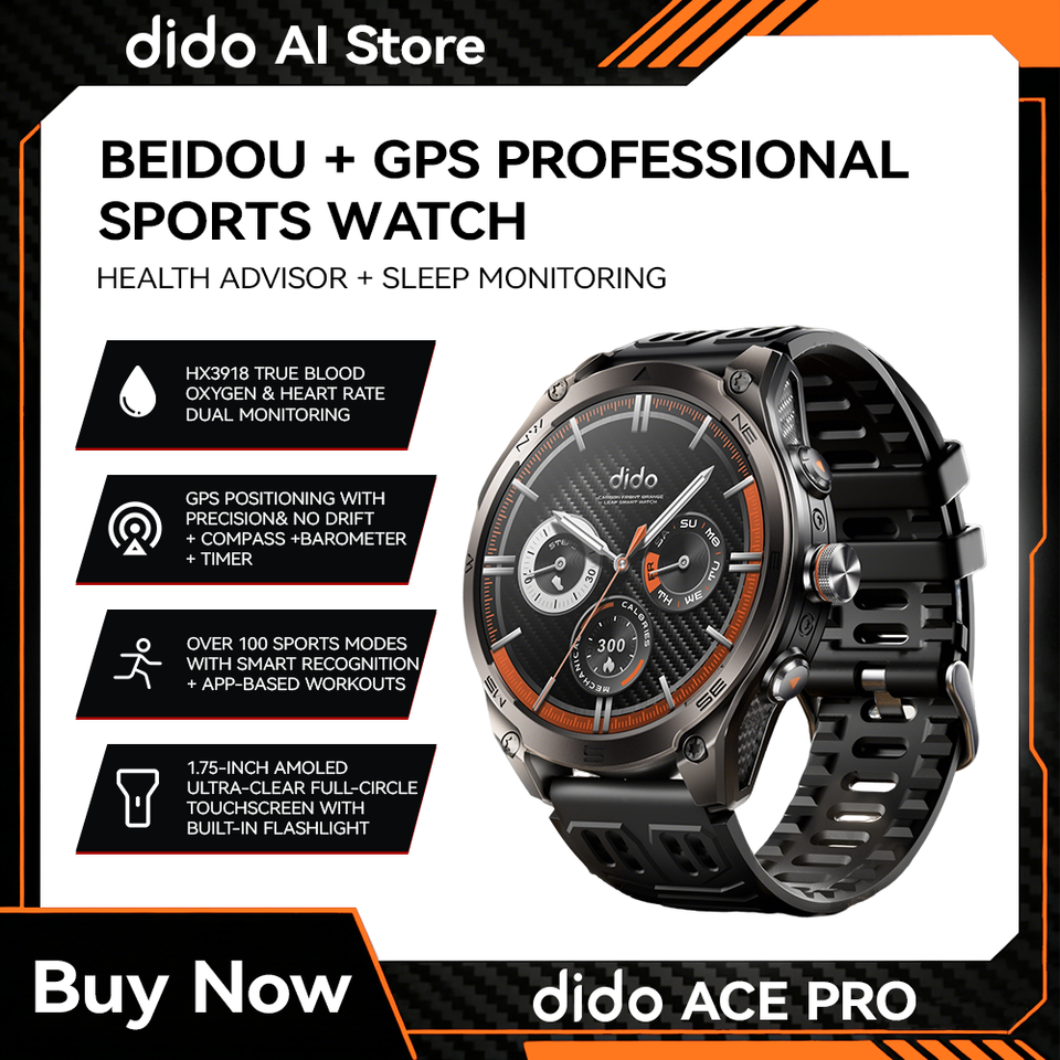  Dido AI Ace Pro GPS Bluetooth Smartwatch 1.75" AMOLED IP68 Waterproof Heart Rate Blood Oxygen Monitor Outdoors Smart Watches