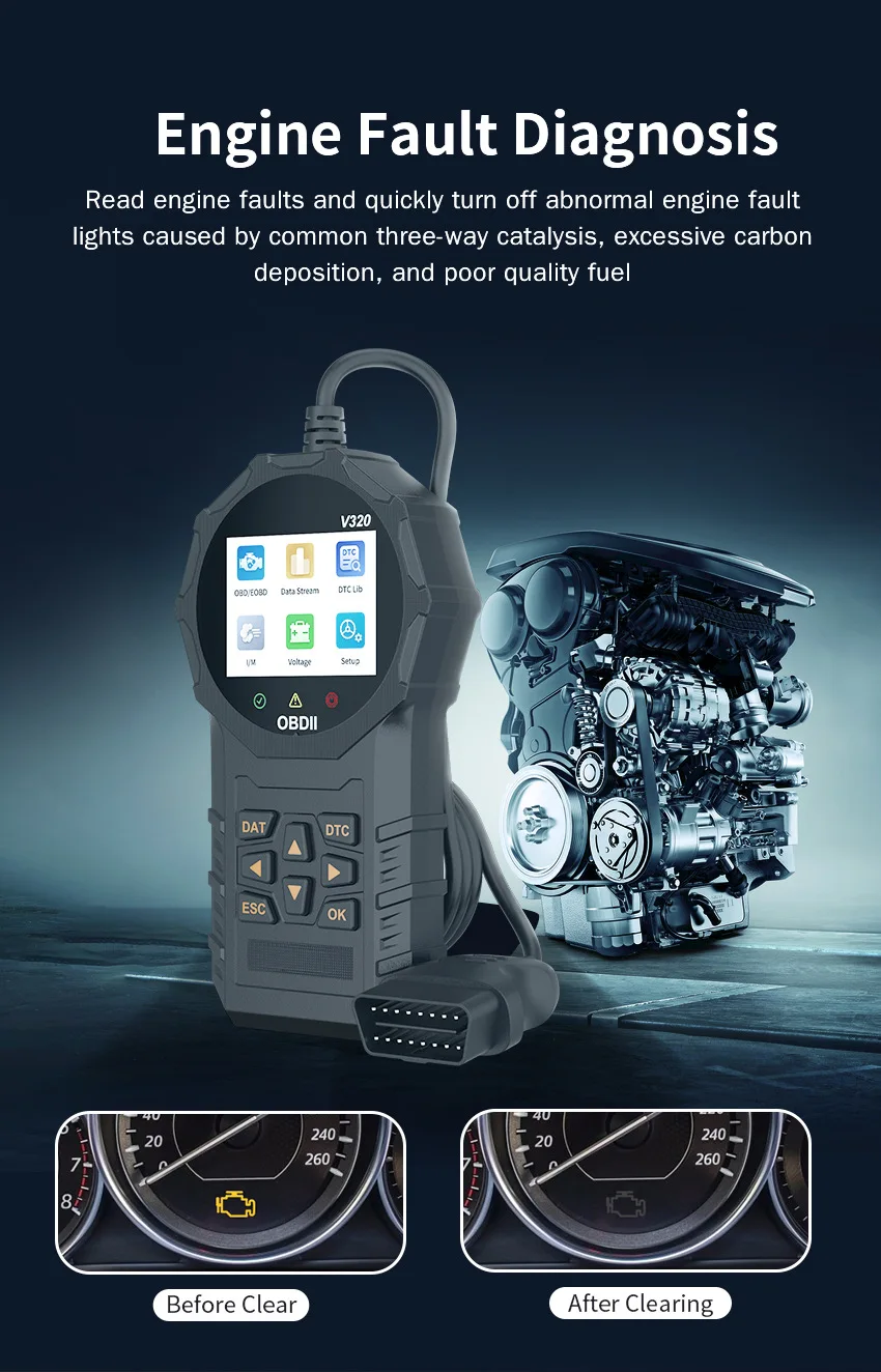 V320 Portable  Car Engine Analyzer Newest Version Auto Scanner with English Language Diagnostic Scanner Code Reader