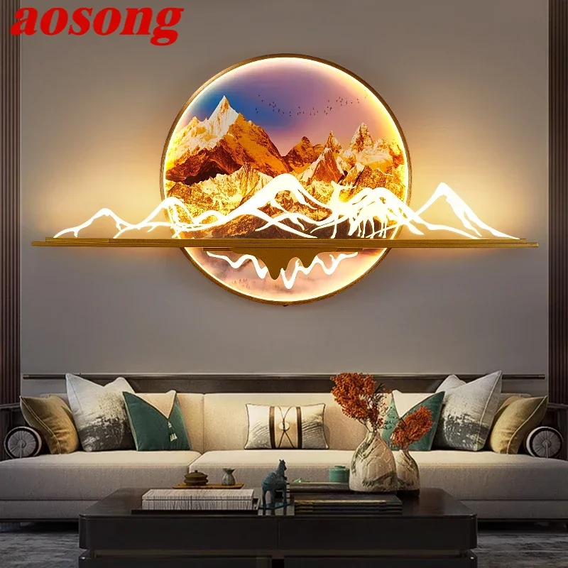 

AOSONG Modern Picture Wall Light LED Chinese Creative Landscape Mural Lamp For Home Living Room Study Bedroom Decor Painting