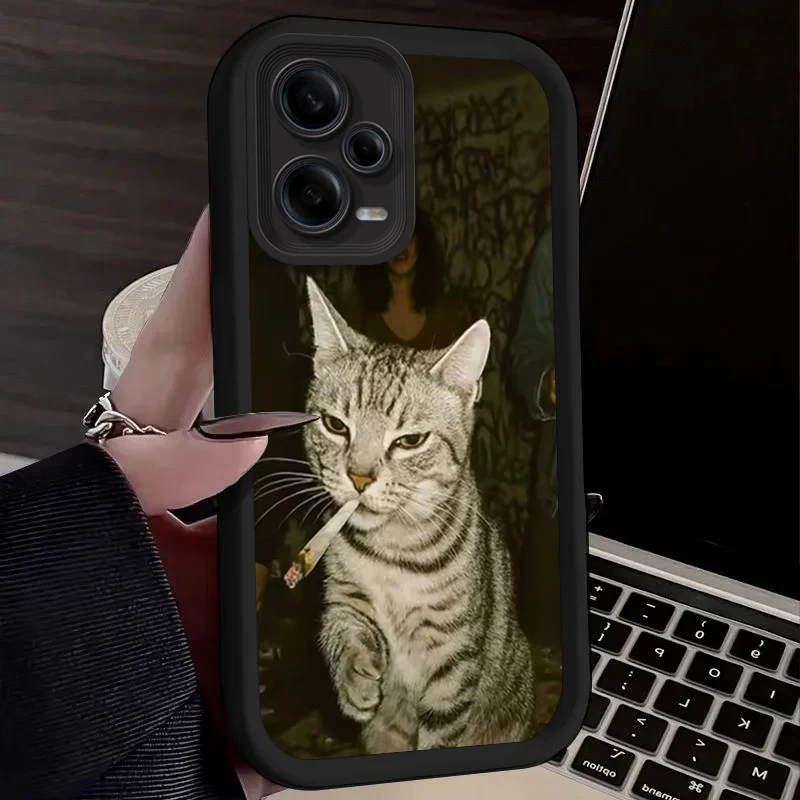 Trendy Cat Smoking Phone Case for Xiaomi Redmi Note 14 14S 12 11 Pro Plus 5G 12S 11S 10S 10 9 Redmi 14C 13C 12C 12 4G A3 A3X view 4