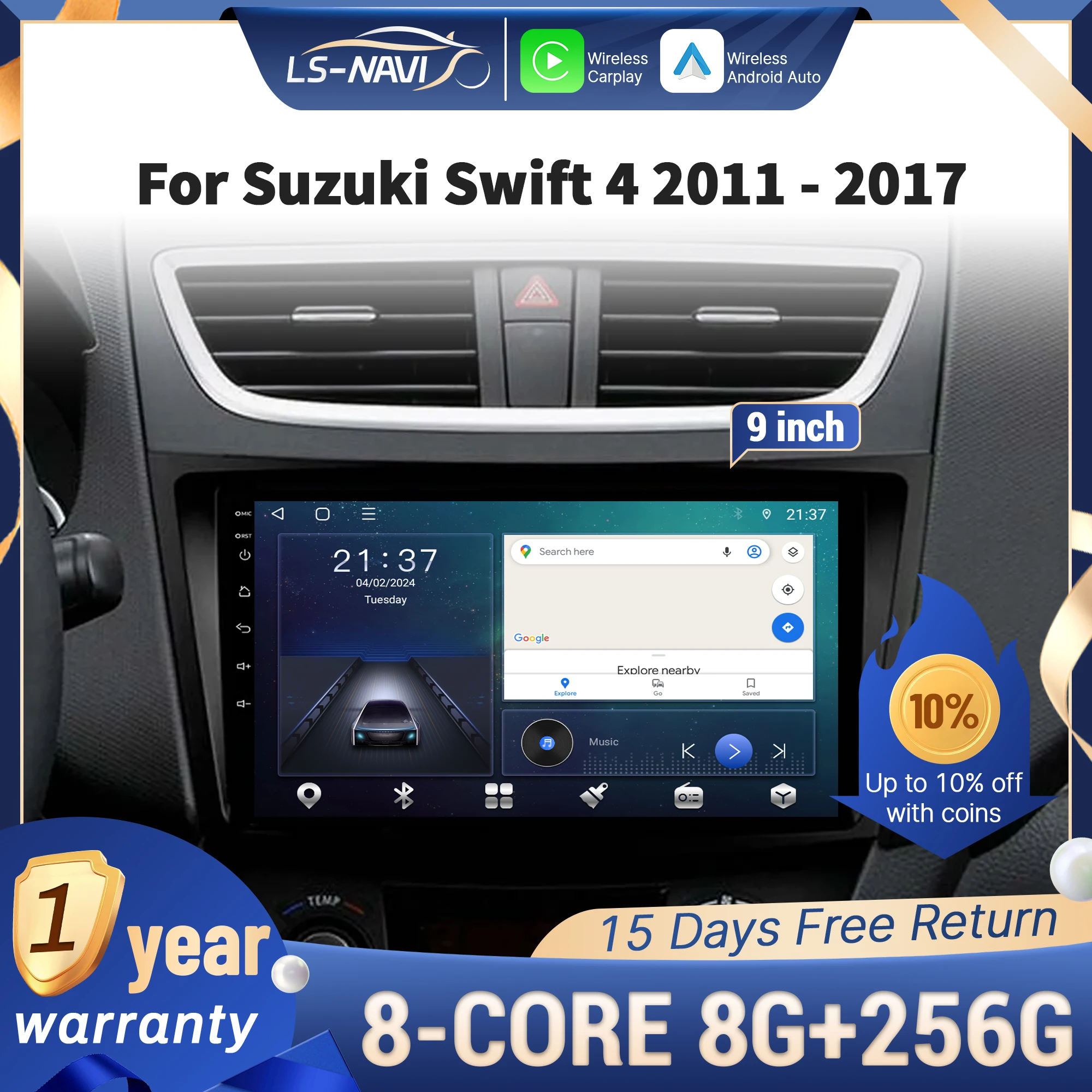 

Для Suzuki Swift 4 2011-2017 автомобильный радиоприемник мультимедийная навигация GPS беспроводной CarPlay 4G сенсорный головной блок стерео экран