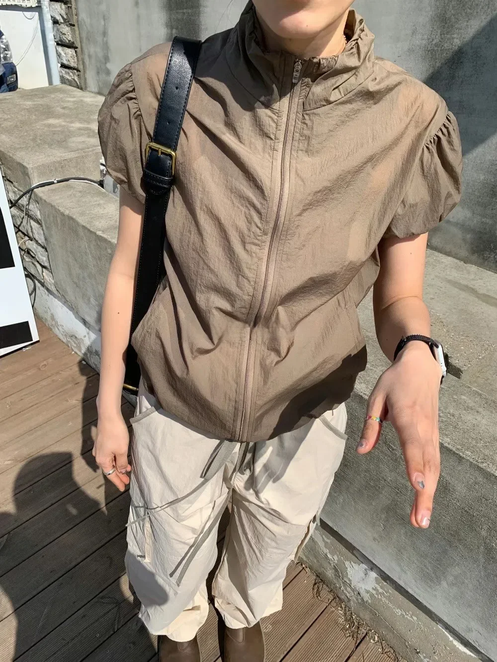 Sun Protection Solid Thin Chic Jackets Summer Vintage Slim Stand Neck Coat Casual Zipper Y2k Aesthetic Cargo Short Sleeve Coats