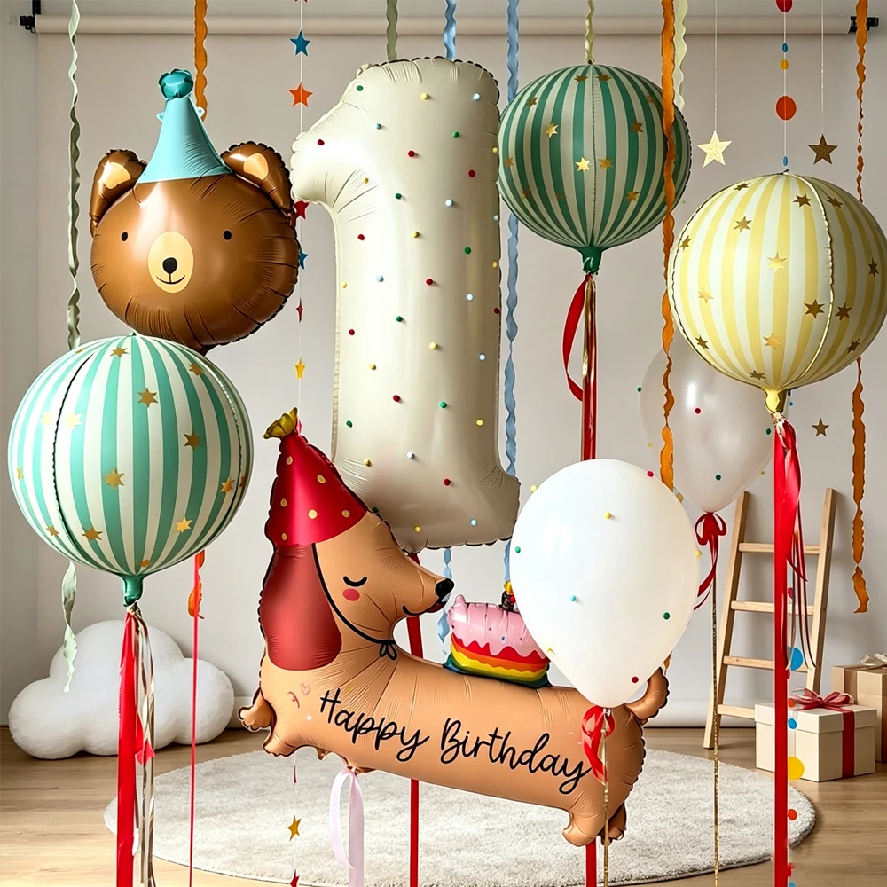 Kleiner Bär Wursthund Ballon-Set Milchweiße Zahlen- und Streifenballons Geeignet für Geburtstags- und Taufthemen-Dekoration – Detail 5