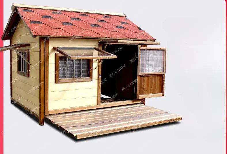 Solid Wood Dog House Winter Warm Anti-Corrosion Outdoor Rainproof Large Dog Kennel Four Seasons Summer Cool Nest