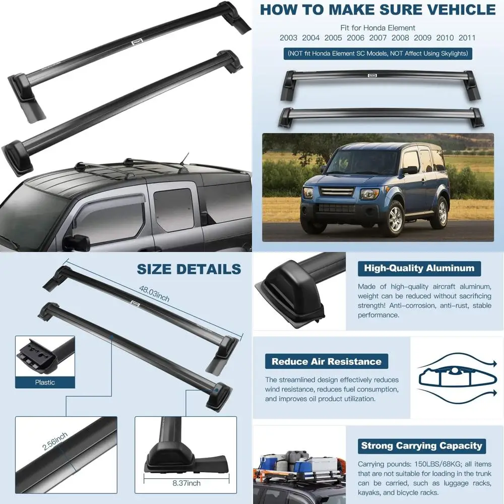 

Универсальные поперечины на крышу Honda Element 2003-2011 гг. — опоры 150 фунтов для каяков и грузов