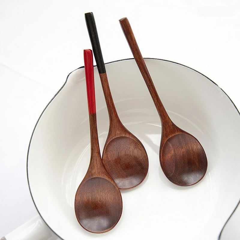 Korean Style Wooden Spoon Soup Spoon and Fork Tableware Natural Ellipse Ladle Spoon Set Eco Friendly Products Spoons for Cooking