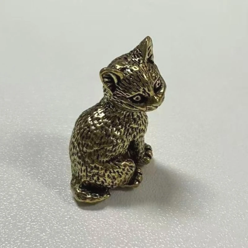 1pcs Brass Cute Cat Pocket Holder Vintage Small Tea Pet Ornament Animal Pussycat Figurines Miniatures Desk Decorations