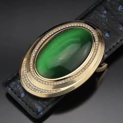 Hebilla de Jade de ojo de gato de alta calidad para hombre, correa de cintura informal, cinturón de cuero genuino de lujo de diseñador de marca famosa