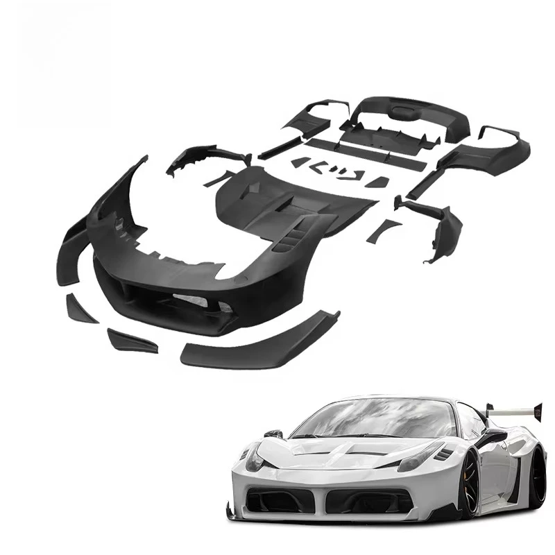 

Upgrade to LB GT Style Car Bumper Assembly Wide Body Kit for 458 Wide Body Kit Front Hood Fenders Flare Side Skirts