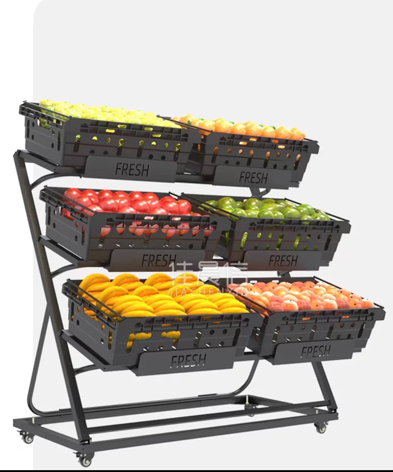 Commercial shelves can be placed in supermarkets of fresh vegetable fruit shops.