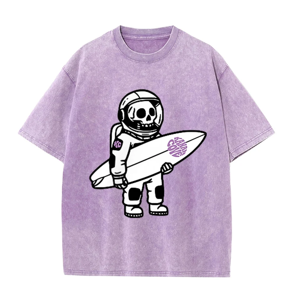 Skeleton Astronaut Graphic Tee For Men Cool Surf Skate T-Shirt Camisa Masculina Men's Clothing Cartoon Funny Gift Cotton Tops