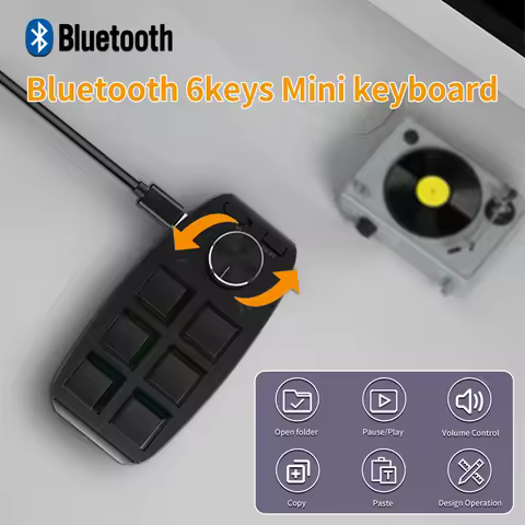 Bluetooth Keyboard USB Macro Custom Mini Keypad 6 Key 1 Knob Copy Paste DIY Mechanical Keyboard Gaming Drawing Portable Hot-swap