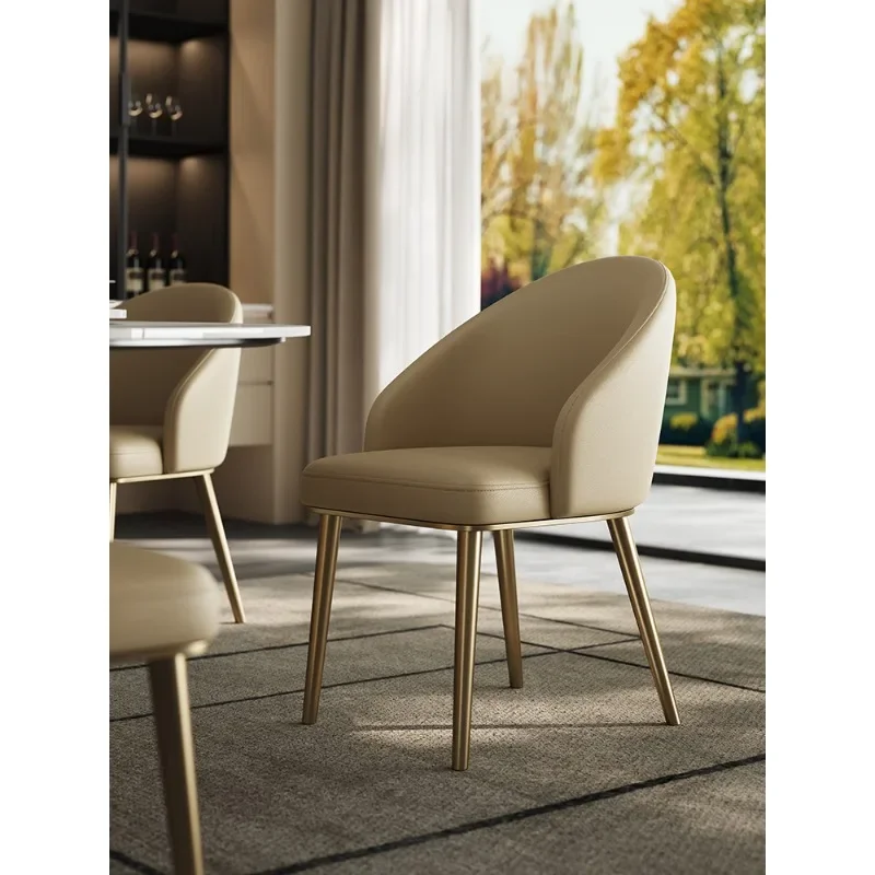 Leather dining chair light luxury Italian high-end simple modern restaurant first layer cowhide soft bag backrest reception