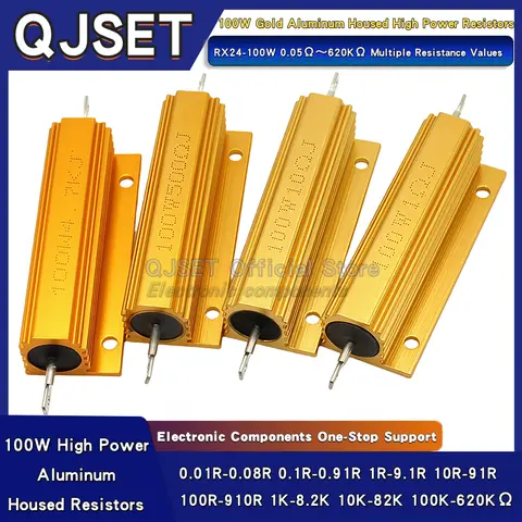 1Pcs Gold Aluminum Housed Resistors RX24-100W 0.01 Ohm 2R 3R 4R 5R 8R 10R 20R 50 100 1 Ohm 1KΩ 10K 100K Ohms High Power Resistor