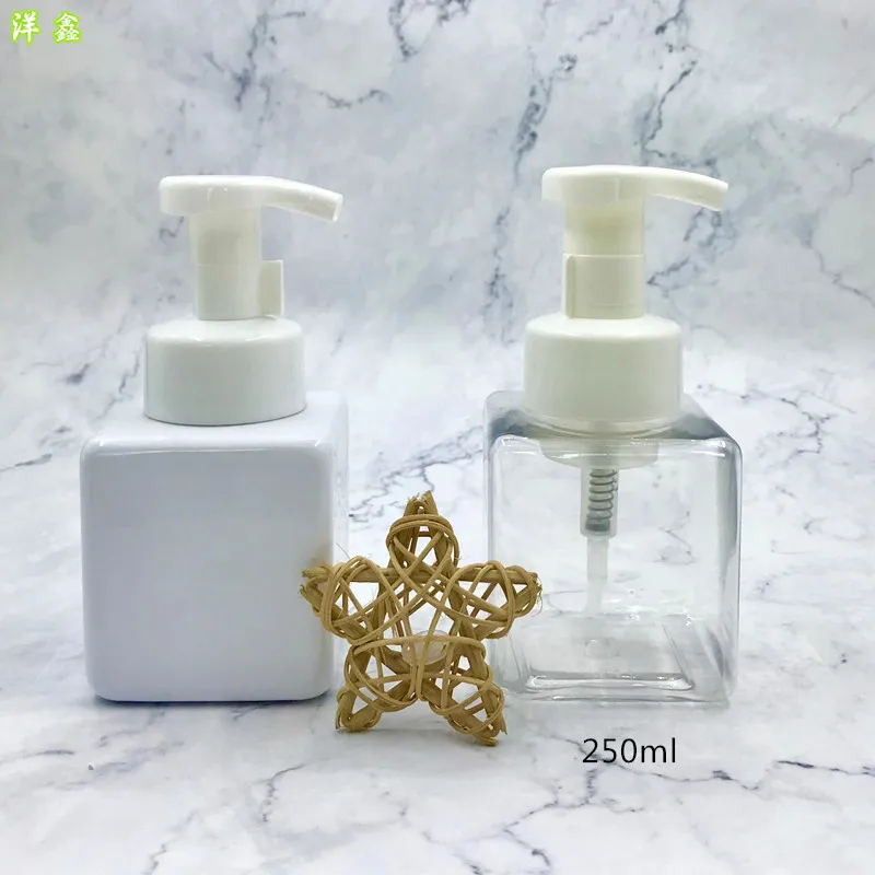 250ml Square PETG Mousse Foam Bottle Pump Liquid Soap Dispenser Hand Sanitizer Bottle Cosmetic Container For Kitchen Bathroom