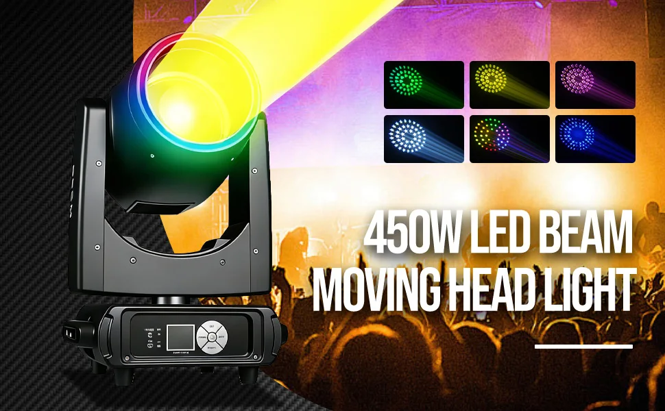 450W 19R Moving Head Beam Light mit 48+8 stapelbaren Doppelprismen, Strobe-Macro, elektrischer Fokus, Aluminiumgehäuse für Bühnenlichtshows – Detail 1