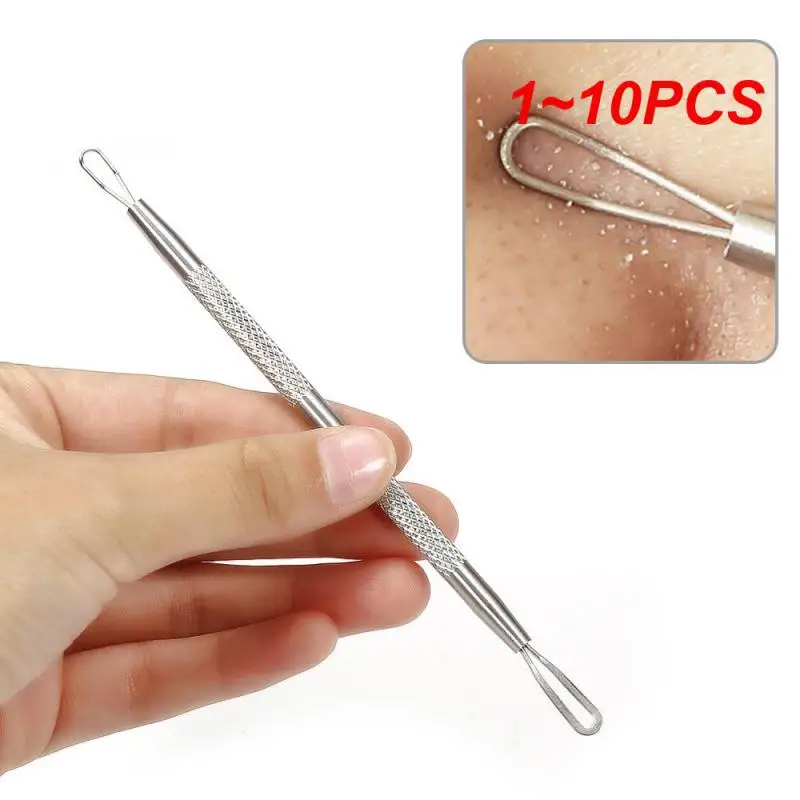 Extractor de espinillas de acero inoxidable para el cuidado de la piel, aguja de doble cabeza para acné, limpiador de acné, Extractor de manchas, herramienta para el cuidado de la piel, 1-10 piezas