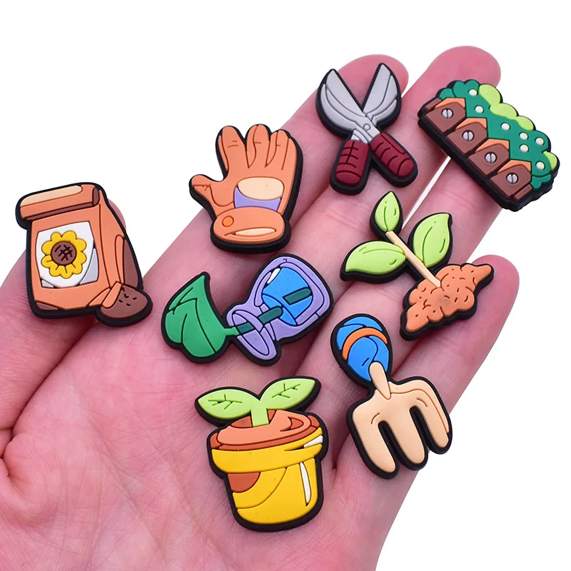 Kartun Berkebun Menanam Pohon Pesona Sepatu Bakiak Aksesori Gelembung Slide Sandal Taman Sepatu Dekorasi Pin Gesper Hadiah Anak-anak