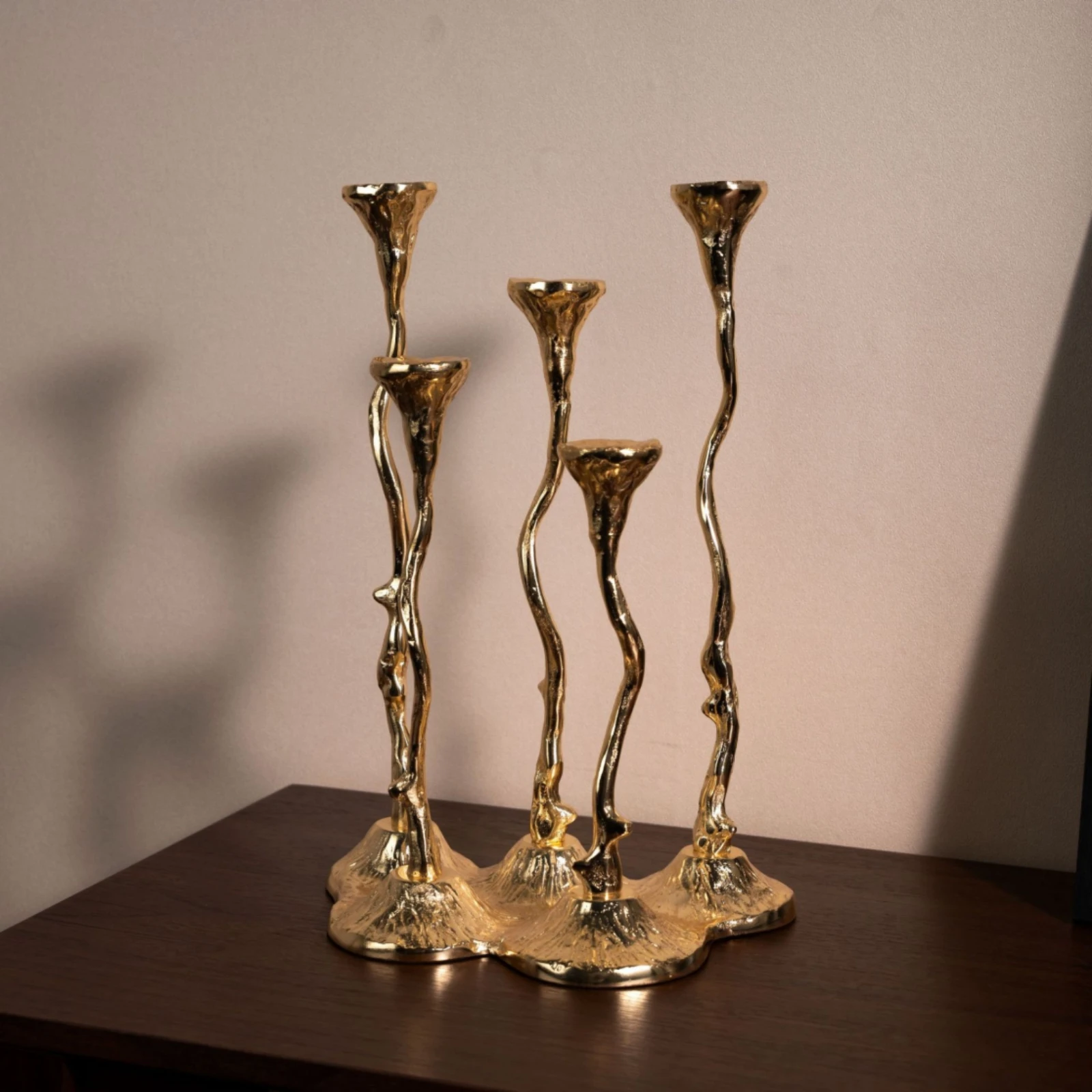 Candlestick Holder with Four Cups Artistic Sculptural Candlestick Holder Decor Sophisticated Elegant for Centerpiece, Mantel