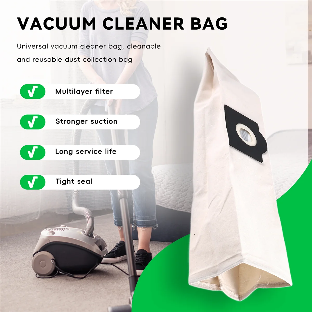 Universal Vacuum Cleaner Bags Washable Dust Bag for Rowenta ZR814 Karcher HR6675