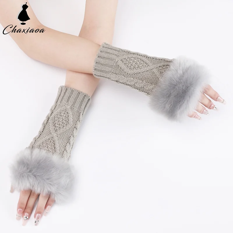 Wollen mouwhoes Winterarmwarmers Gebreide vingerloze handschoenen Armmouw voor dames Dikke warme wanten Harige armhoes