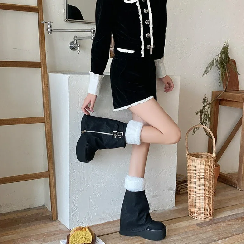موضة بدوره على الفراء تقليم تدفئة الساق النساء الخريف الشتاء الدافئة أصفاد للأحذية عالية الرقبة من القبعات العالية الكروشيه سميكة جوارب محبوكة أغطية القدم الدافئة #6