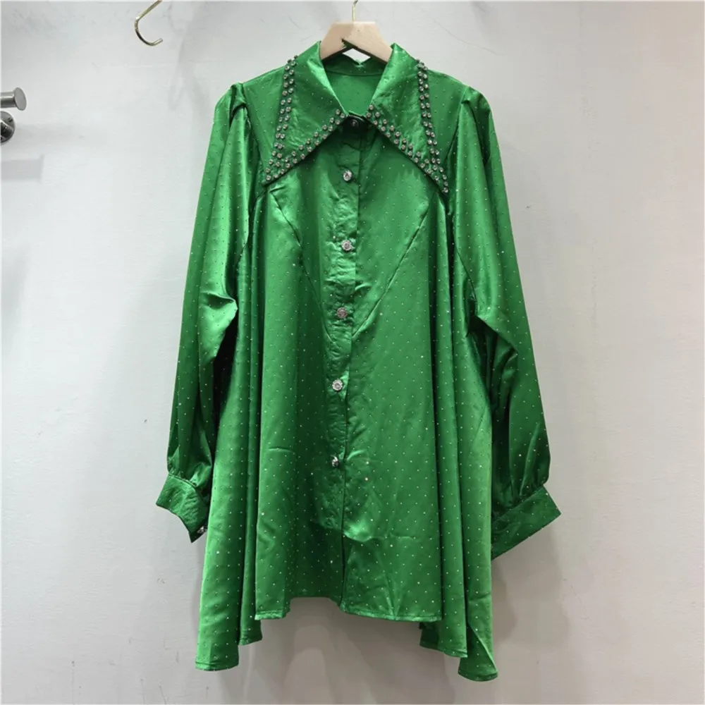 Spring New Diamond Nail Bead Long Sleeve  Women's Shirt Cardigan