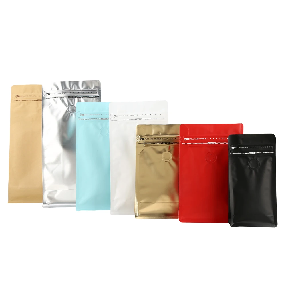 50pcs Colored Coffee Packaging Bags with Air Valve - Zipper Reseal Flat Bottom Stand Up Aluminum Foil Pouch with One-vent-valve