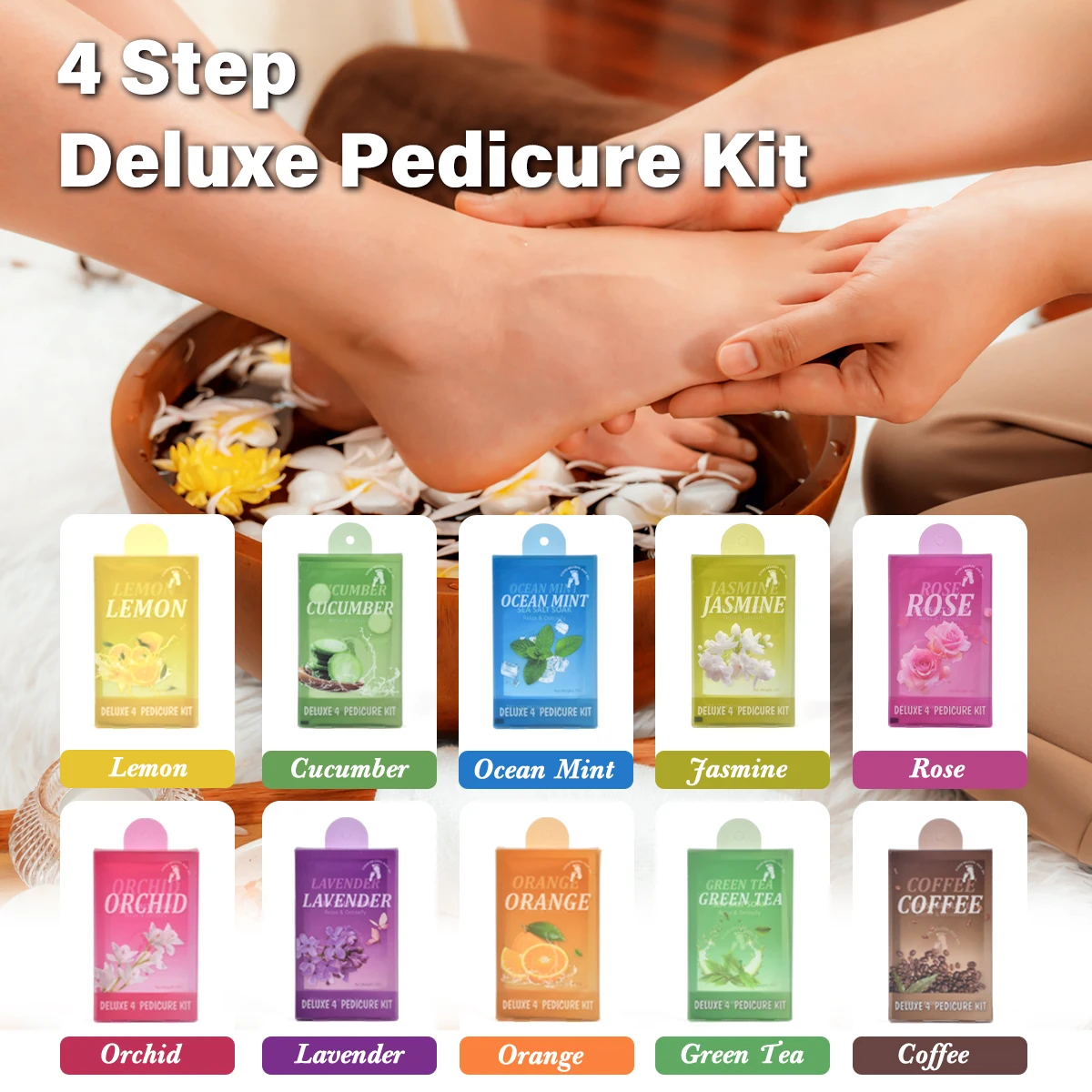 Deluxe 4 Step Pedicure Kit Foot Peeling Skin Care Foot Scrub Soak Spa Kit In Box