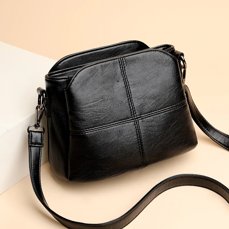 Vintage frauen Weiche PU Leder Schulter Tasche Platz Einfarbig Umhängetasche Mittleren Alters Weibliche Neue Große Dame Messenger Taschen – Detail 14