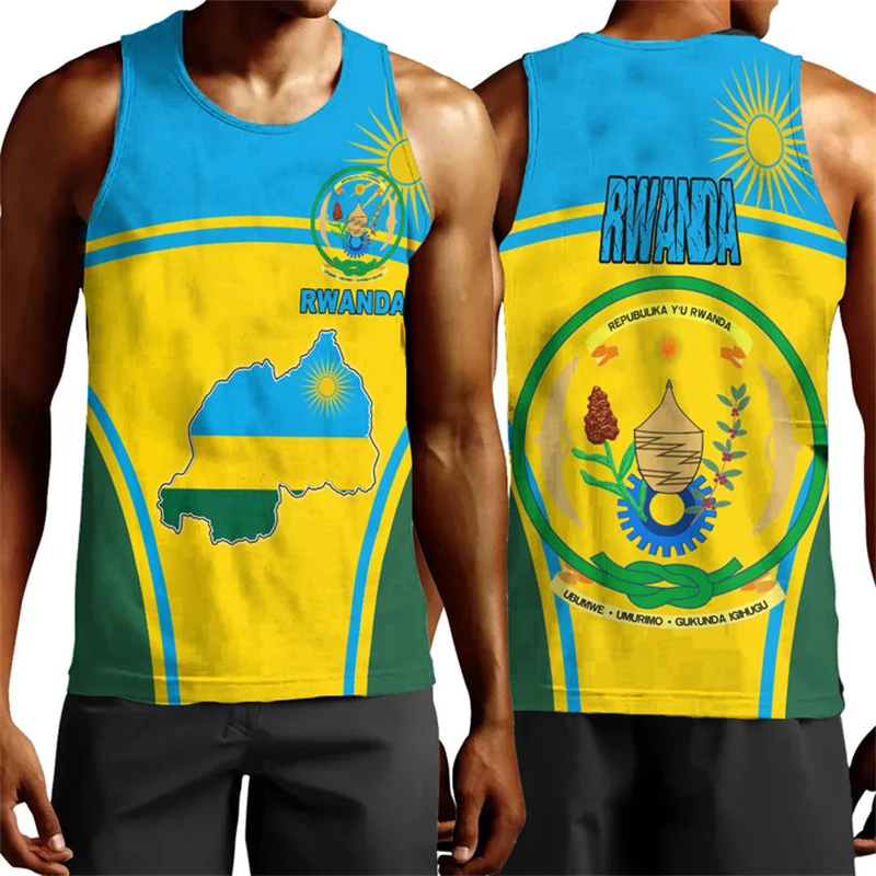 

Rwanda Flag Map Graphic Tank Top For Men Clothes Africa Country Vest Dashiki Paisley Fashion National Emblem Waistcoat Boy Tops