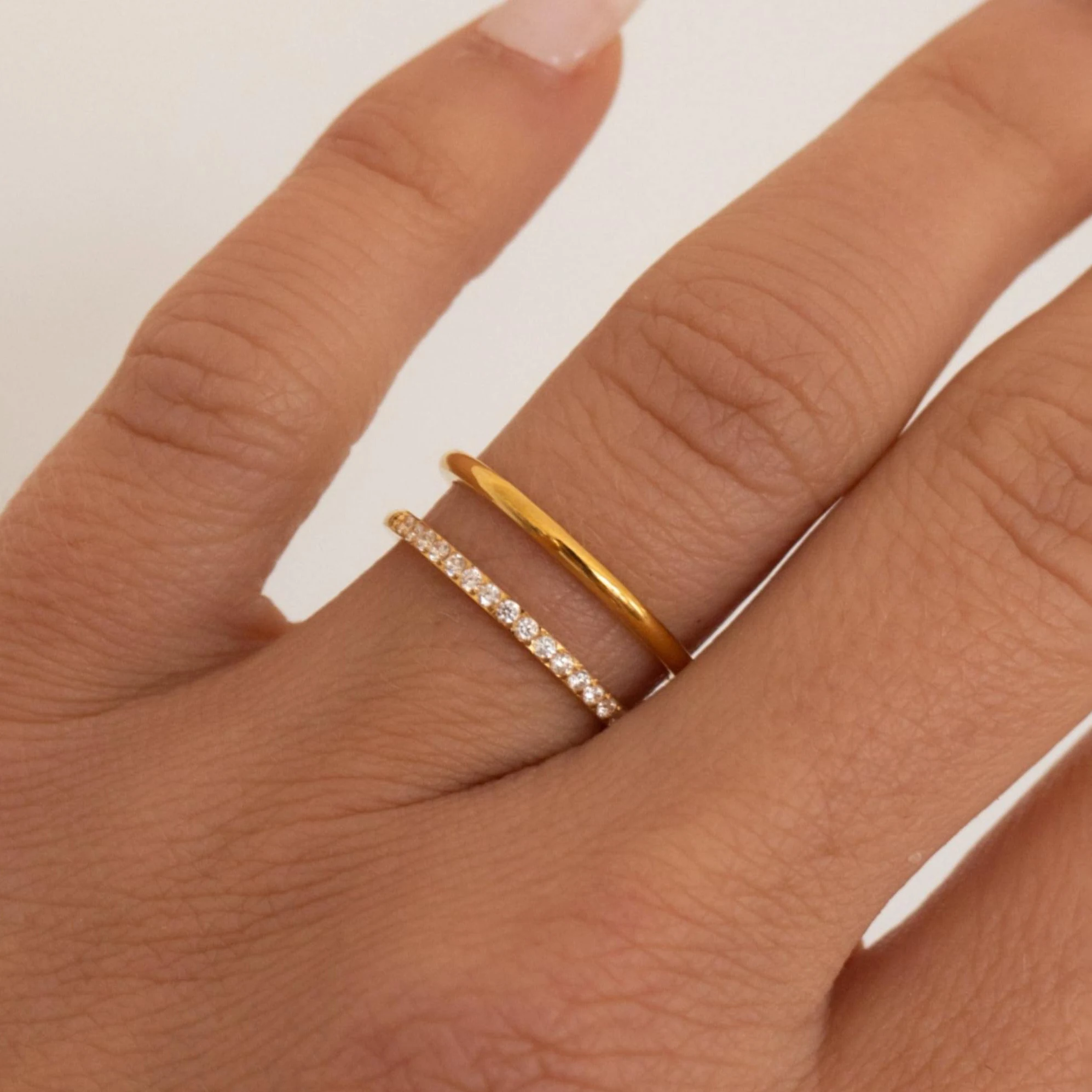 Peri\'sbox Dainty Double Layer Hollow Zircon Rings for Women Stainless Steel 18K Pvd Gold Plated Wedding Band Party Daily Jewelry