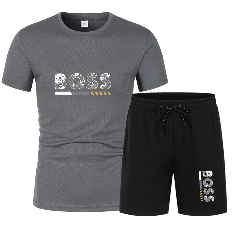Conjunto deportivo de verano de manga corta para hombre, conjunto de dos piezas, conjunto deportivo de verano de secado rápido para hombre, camiseta de manga corta de malla transpirable y