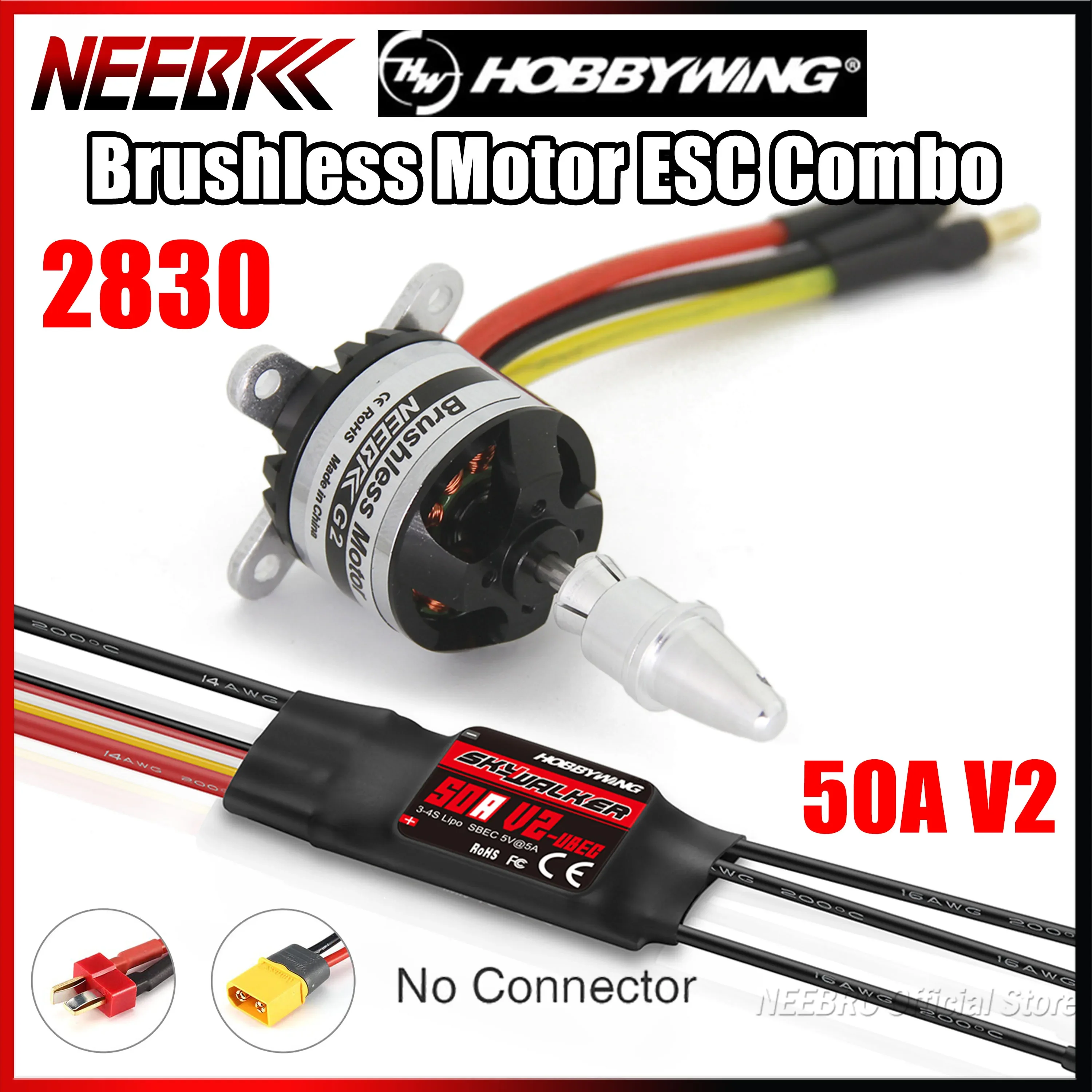 

NEEBRC 2830 Outrunner Brushless Motor 850KV 1000KV 1300KV 2-4S 50A V2 ESC Combo for RC Multicopter Racing Drone Plane Fixed-wing