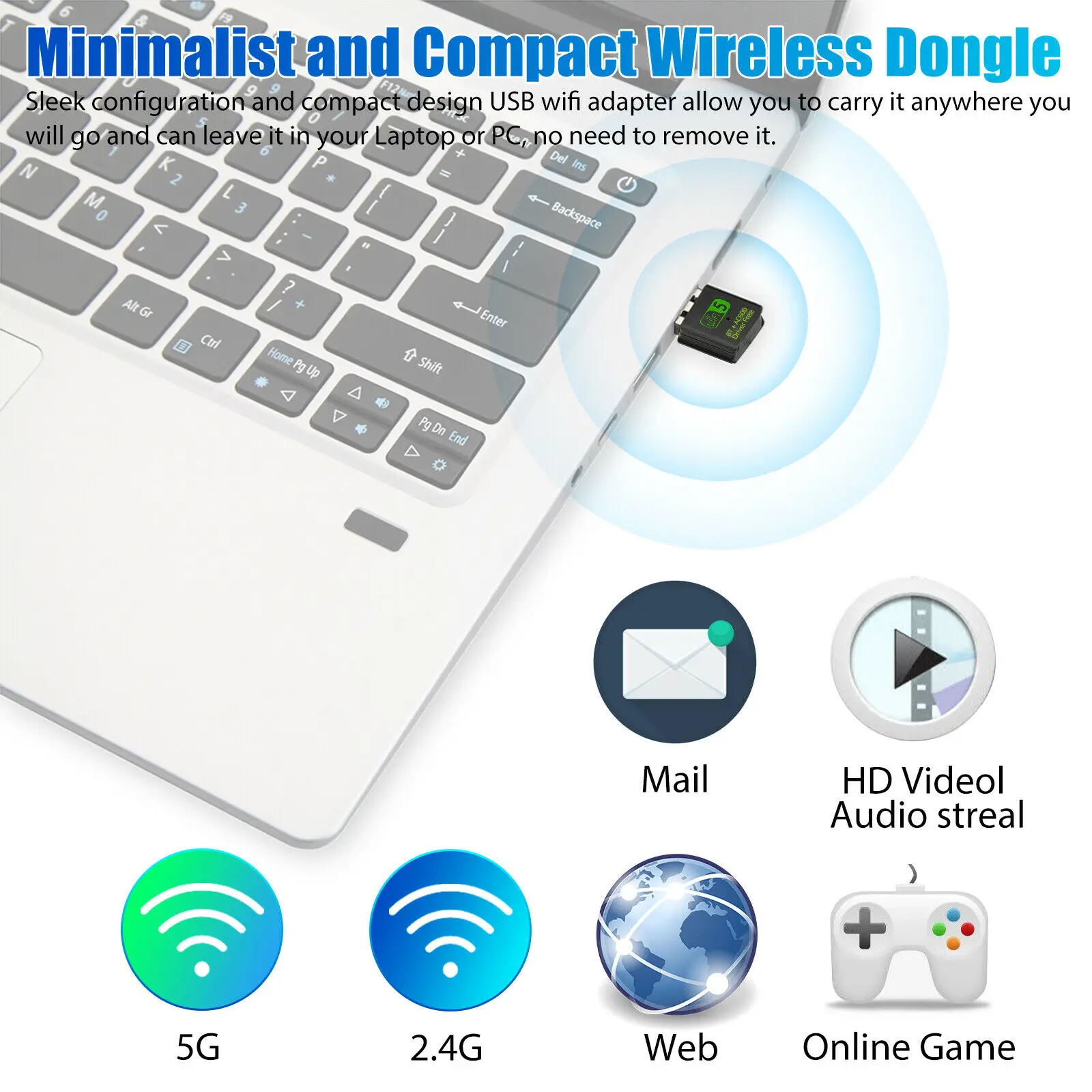 USB,Wi-Fi,600/5GHzのOTDSドングル,Bluetooth接続,デスクトップおよびノートブックコンピューター用のデュアルバンド2.4/5GHz