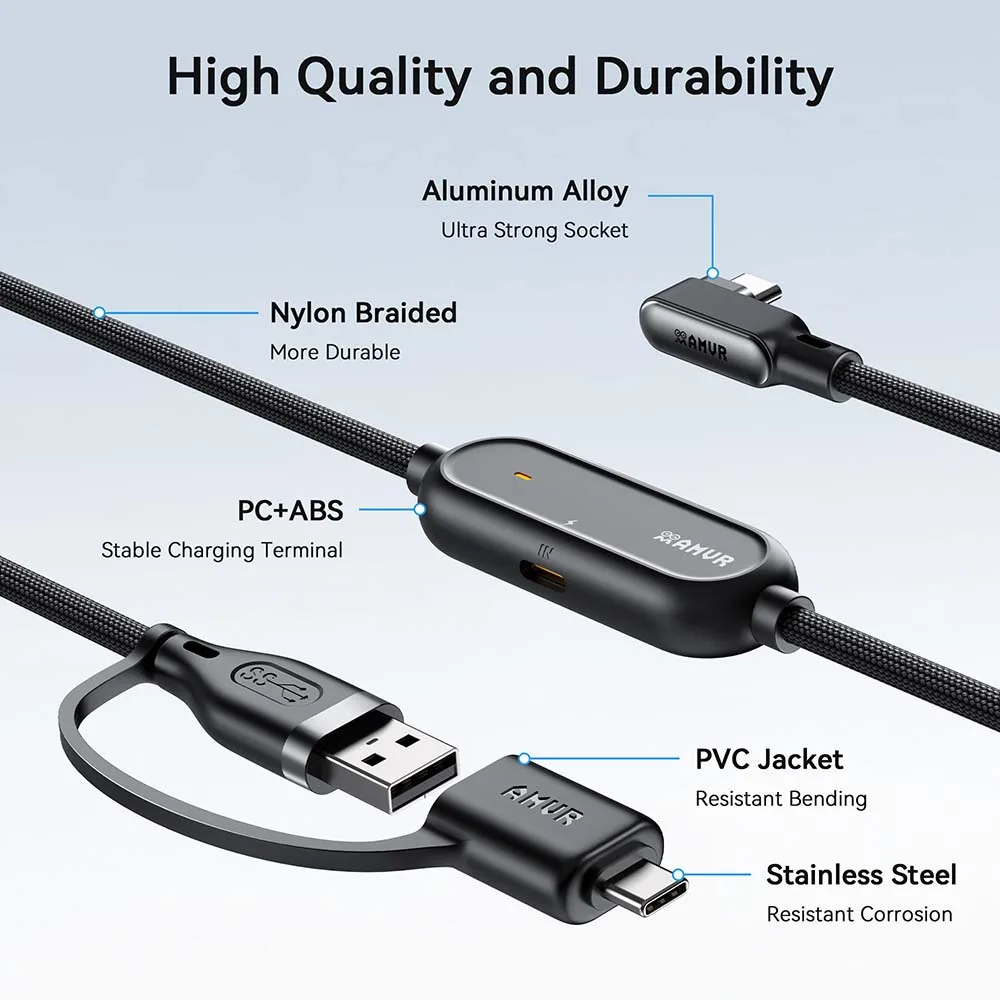 AMVR 5m/16ft Fast Charging Link Cable for Quest3/3S/2/Pro /Pico4/Pico4Ultra/ PC /SteamVR Type-C USB Cables