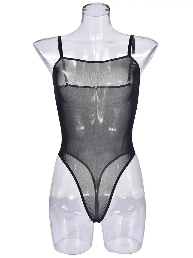 Special Tight-Fitting New Casual Mesh Sexy Bodysuits Erotic Underwear Solid Color Transparent Pure Desire Bodysuits Elegant 55IC image 4