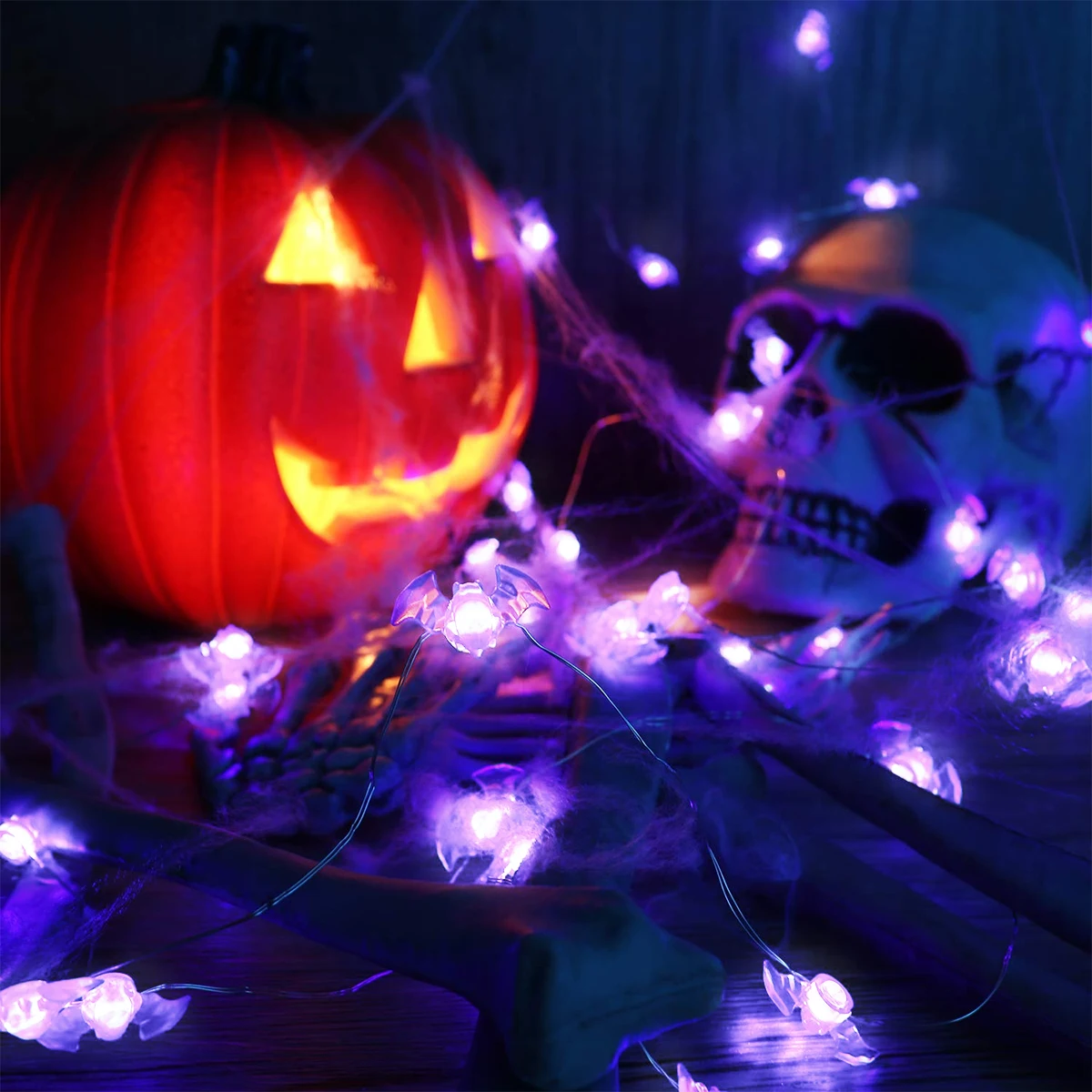 1pc Halloween Purple Bat 20/30LED String Light White Lights Battery Powered For Halloween Partie Garden Indoor Outdoor Decor