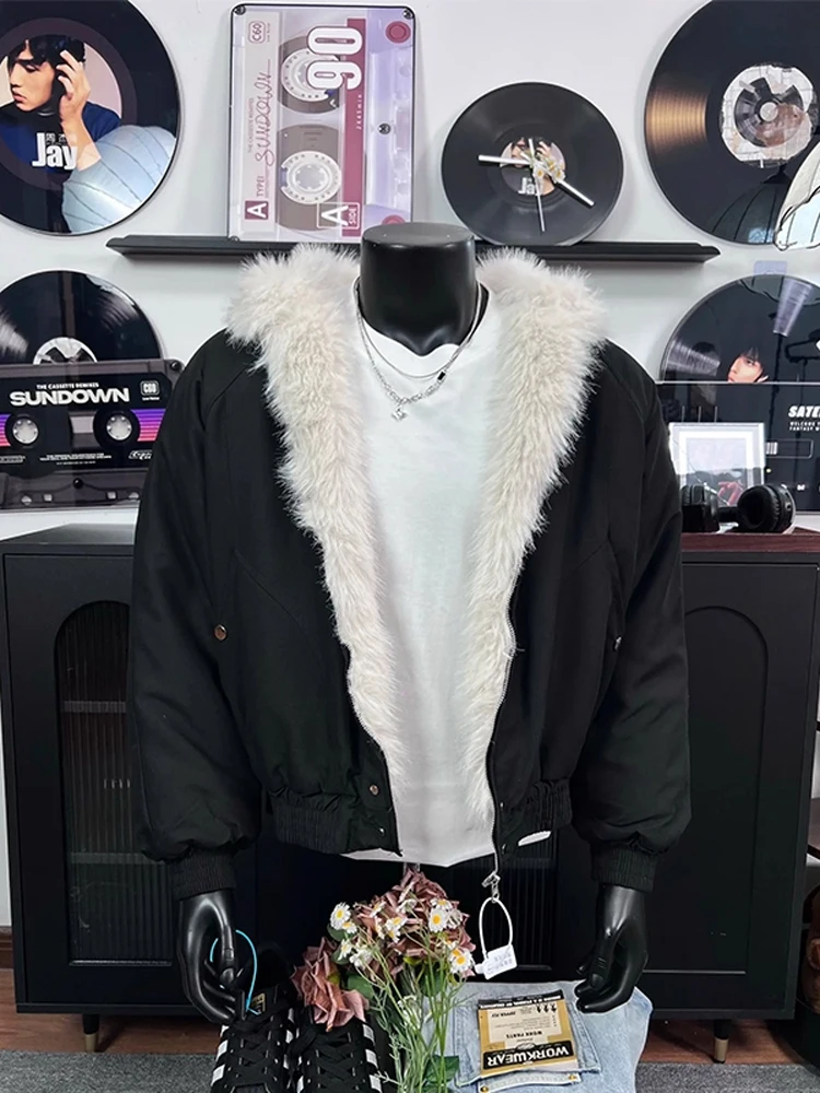 

Cleanfit Men's ort Cotton Jaet Hooded Fur Collar Warm Winter Coat Stand Fit Zipper Closure Polyester Fiber Youth Trend